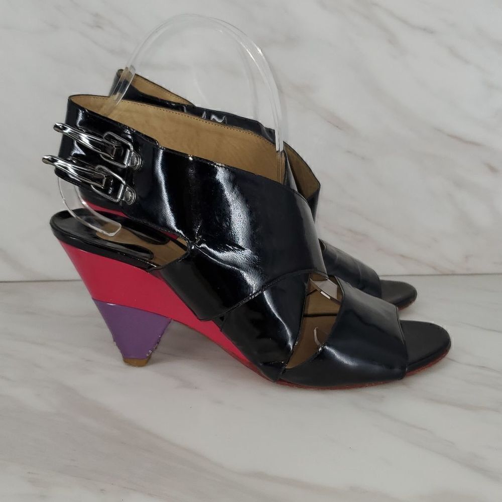 Chloe Women's Criss Cross Black Purple Fuschia Sandal Heels 37.5 7.5‎